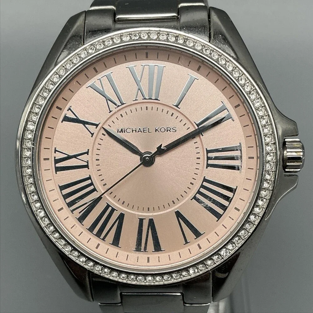 Michael Kors Womens Watch 33mm Pink Crystals Stainless MK-6929 New Battery 6.25